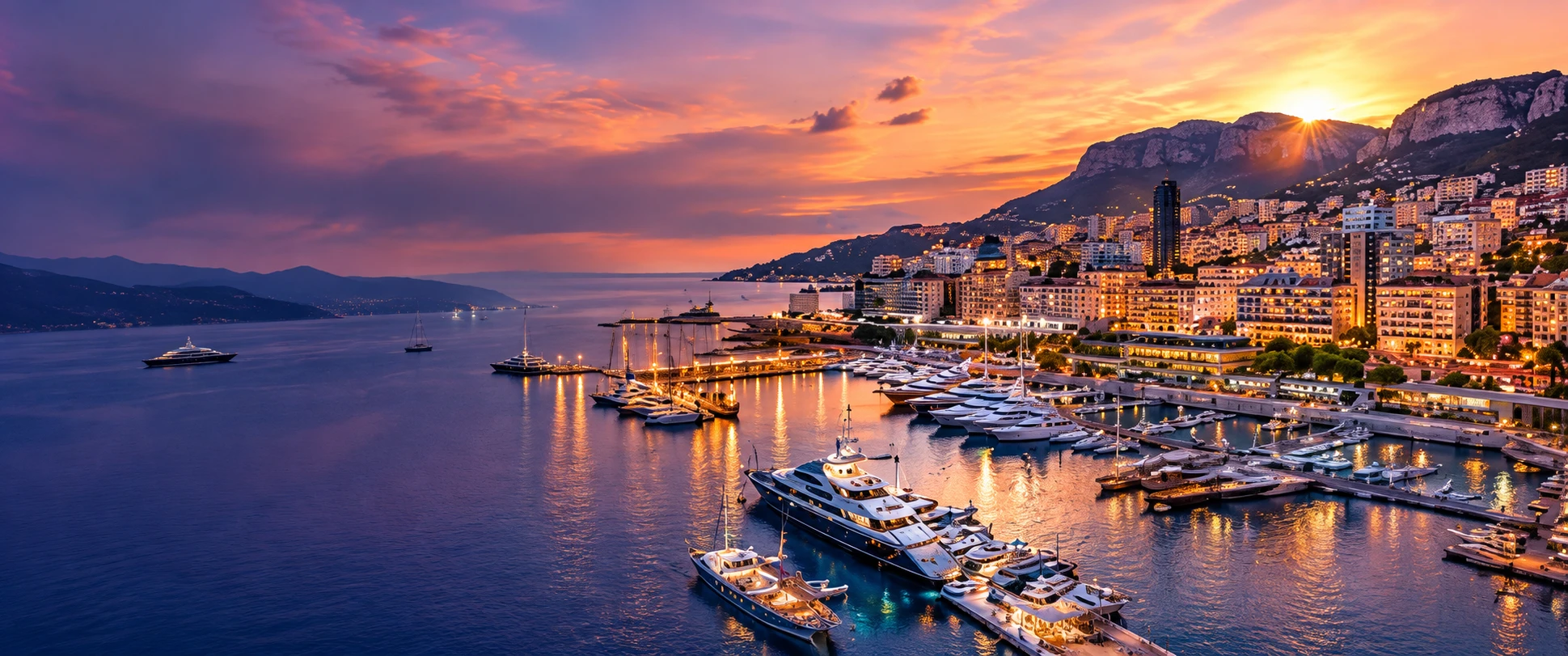 Il porto di Monaco al tramonto